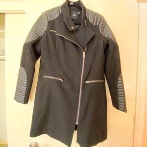 Black Mid Length Moto Coat